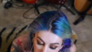 Rock Musician Girl Blowjob Big Dildo at the Studio and Facial Closeup